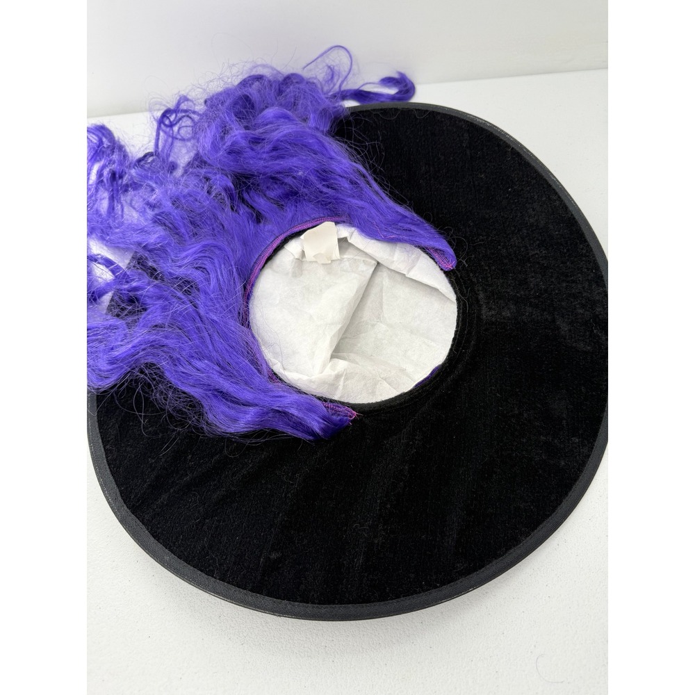 Aero Express Witch Hat with Purple Hair Attached Black Purple Striped Costume OS - Picture 10 of 10